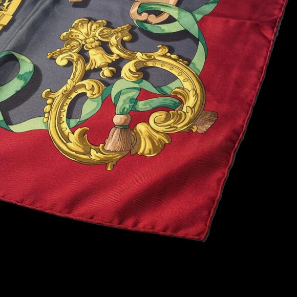 HERMES Ferronnerie Caty Latham Square Silk Scarf Red Gold Carre 90 - Picture 2 of 5
